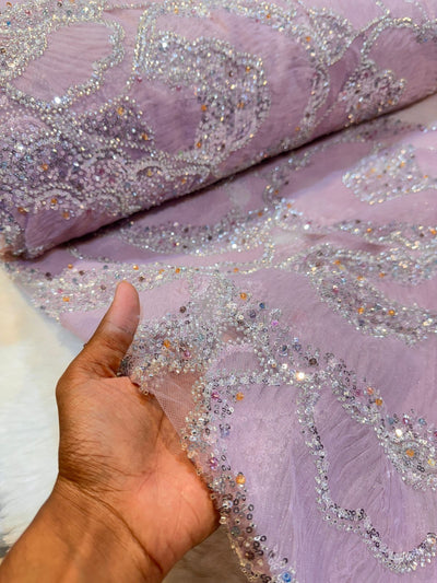 Fella Applique Handwork Net Embroidery 54 Inch Width With Crystals And beads and Cutdana work