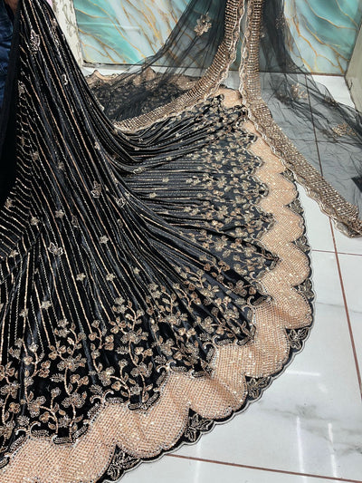 (Mix and Match ) Pure Velvet Handwork Embroidery 54 inch width / Net Dupatta With Two side Borders  37 inch width