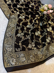 Sandook Black Pure Georgette Banarsi Dupatta With Handwork 2.50 Meter length