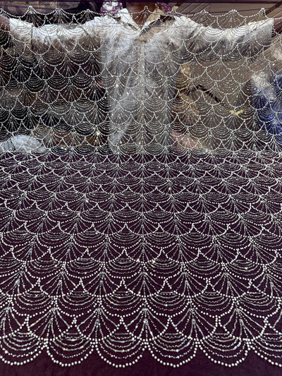 Elif Lite Wine Color Handwork Net Embroidery With Pearl Sequins And Cutdana Work 54 inch width