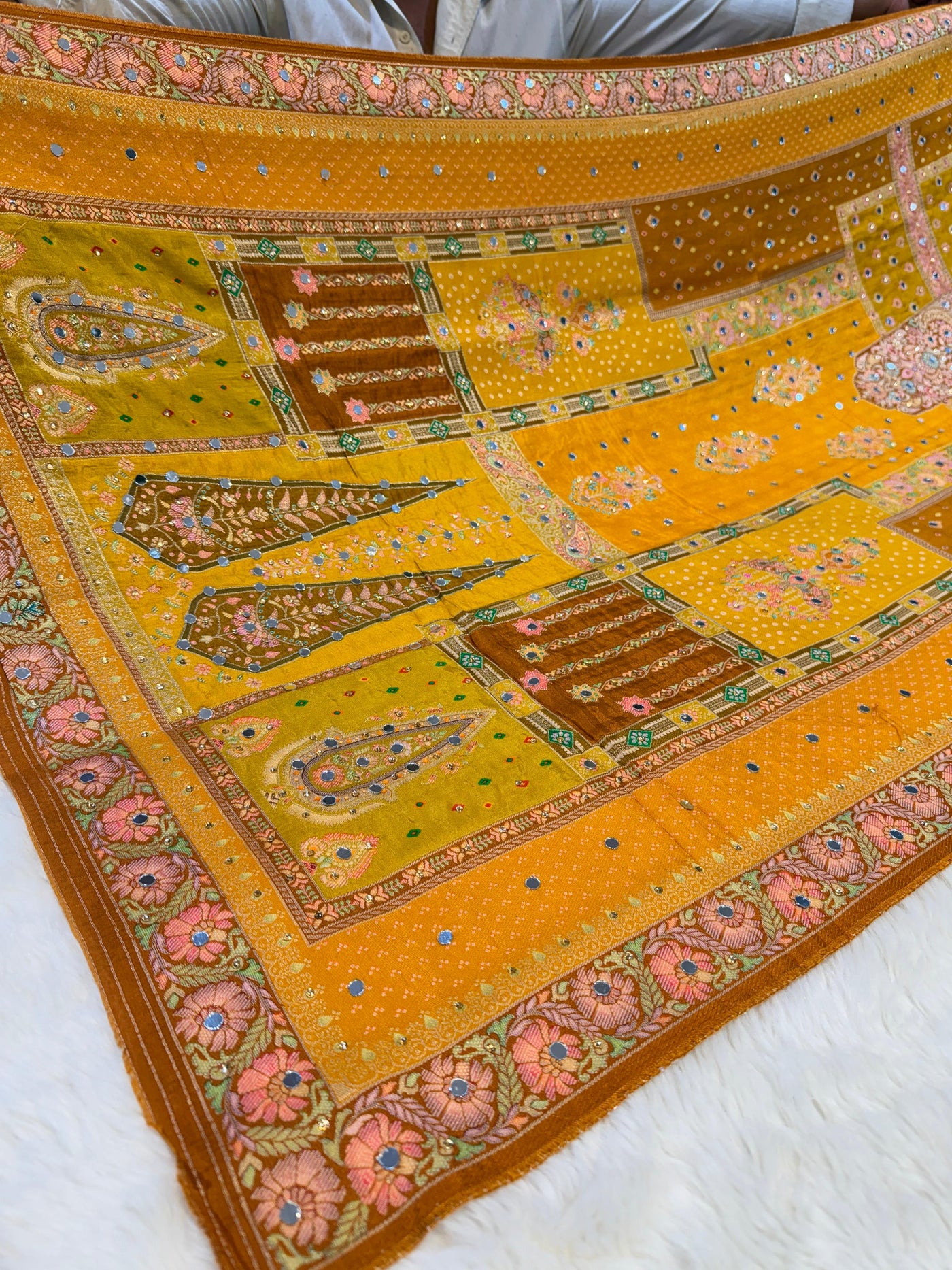 Sajda Mustard Pure Silk Dupatta With Real Mirror Handwork 2.50 meter length