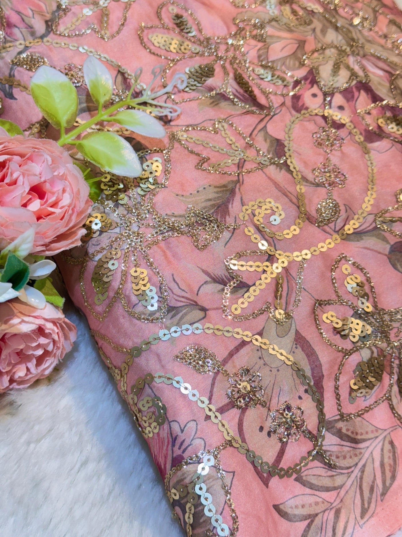 Ifra Satin Georgette Floral with Sequins Embroidery 44 inch width