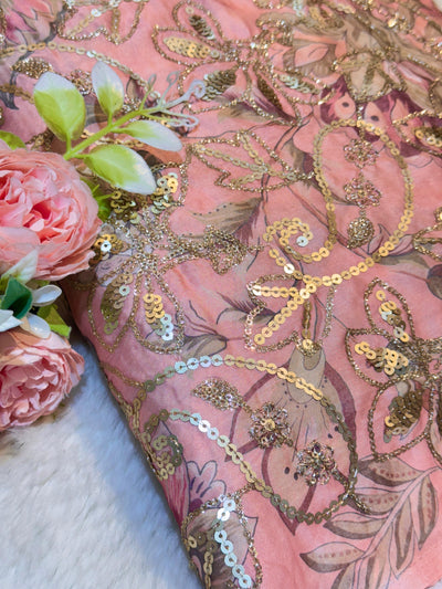 Ifra Satin Georgette Floral with Sequins Embroidery 44 inch width