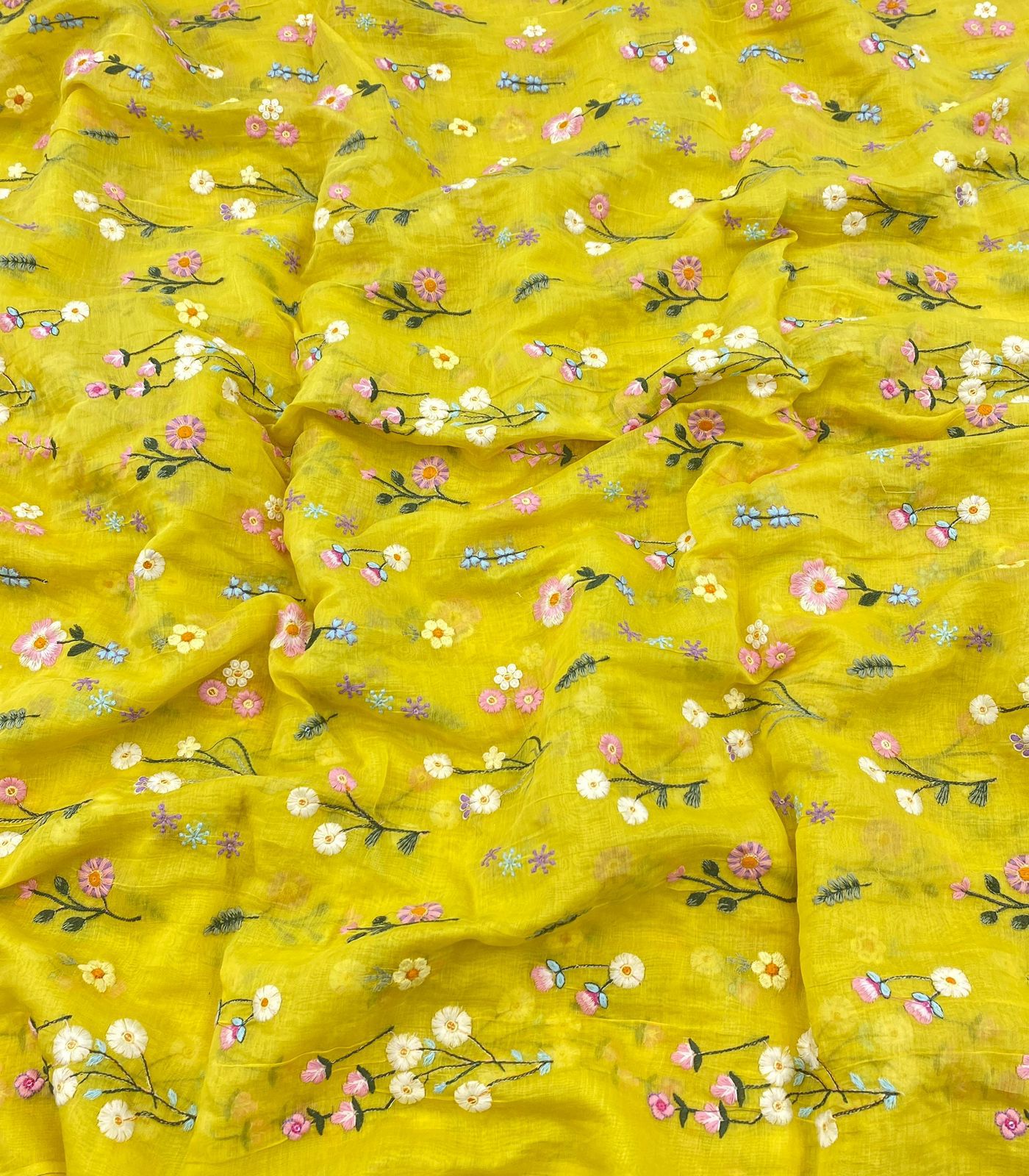 Pure Chanderi Premium Embroidery 42 inch width Mustard Color