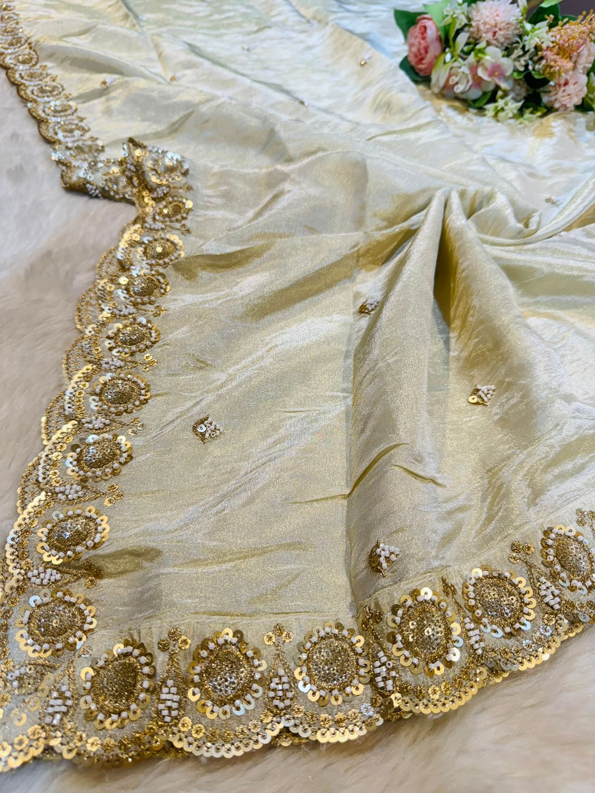 Mehz Zari Tissue Handwork Dyeable Dupatta (2.40 meter length)