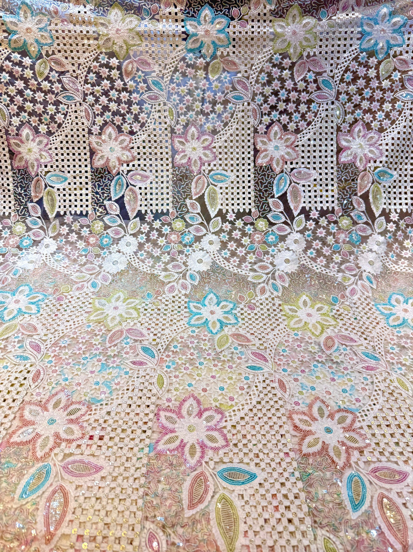 Net Thread and Sequins Embroidery Dyeable 48 inch width