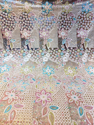Net Thread and Sequins Embroidery Dyeable 48 inch width