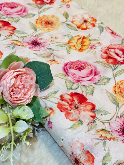 Pure Mul Cotten Floral With Sequins Tikli Work 44 inch width