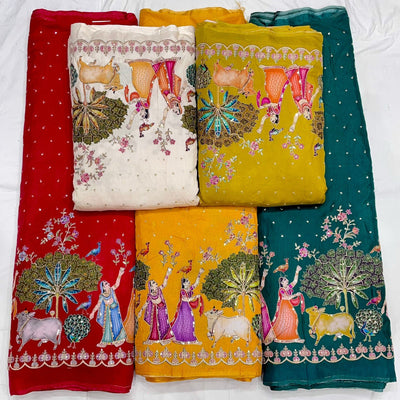 Sundari Pure Viscose Silk Print with Embroidery Combinations