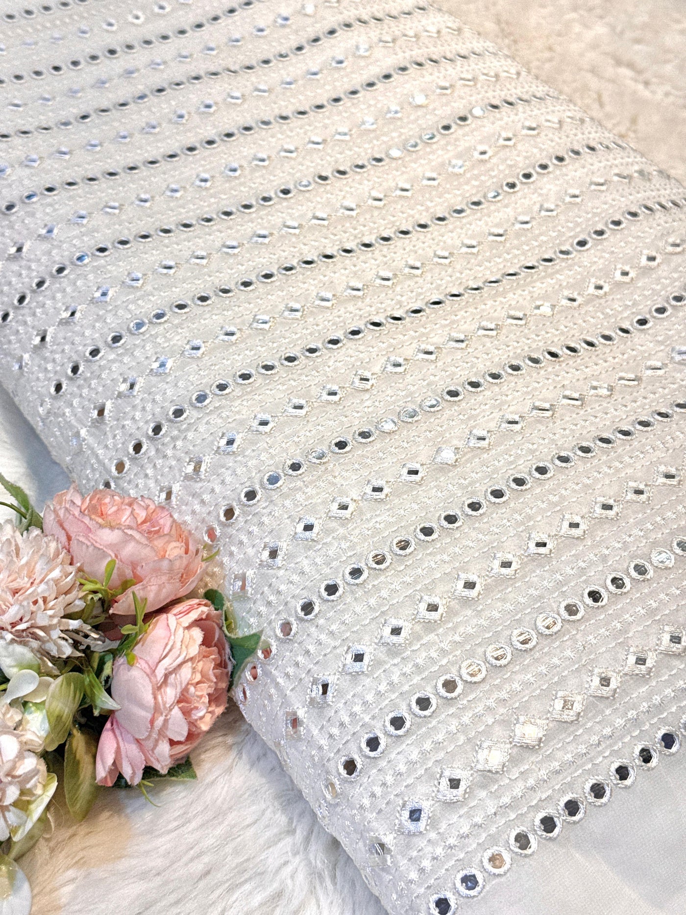 Dyeable Pure Viscose Georgette Mirror Stripe Embroidery 44 inch Width