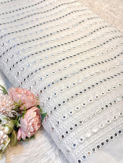 Dyeable Pure Viscose Georgette Mirror Stripe Embroidery 44 inch Width