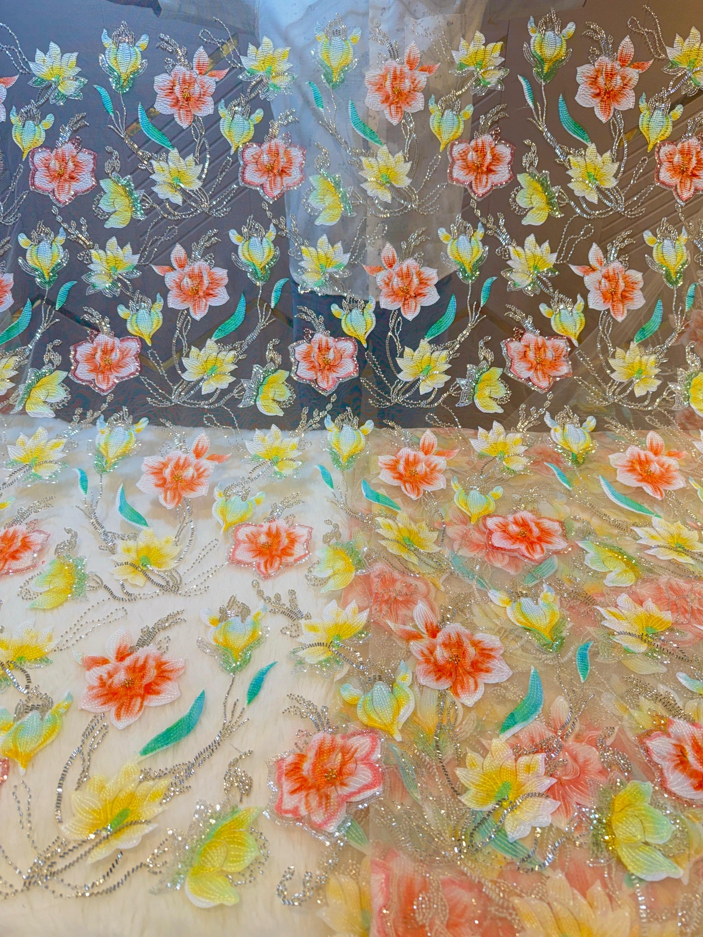 Zoya Appliqué Handwork Net Embroidery With Florals 54 inch width