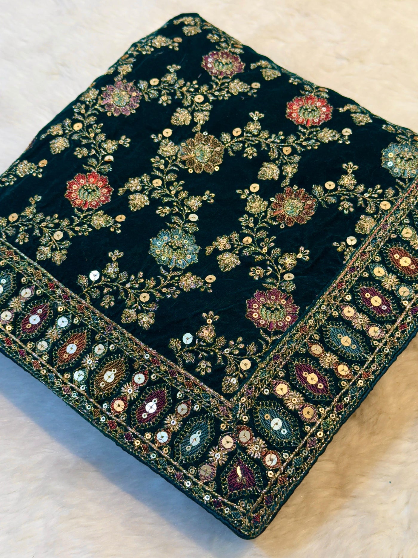 Rama Green Velvet Limited Edition Dupatta With Embroidery 2.40 meter length