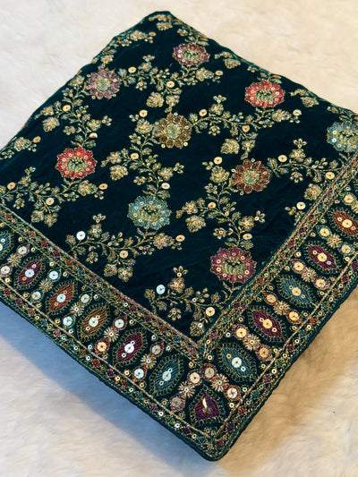 Rama Green Velvet Limited Edition Dupatta With Embroidery 2.40 meter length
