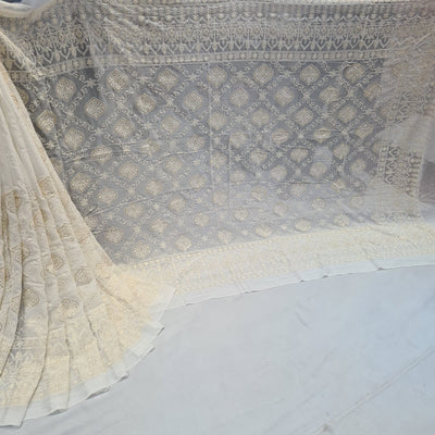 Zia Pure Georgette Chikankari Saree Dyeable (5.60 meter length)