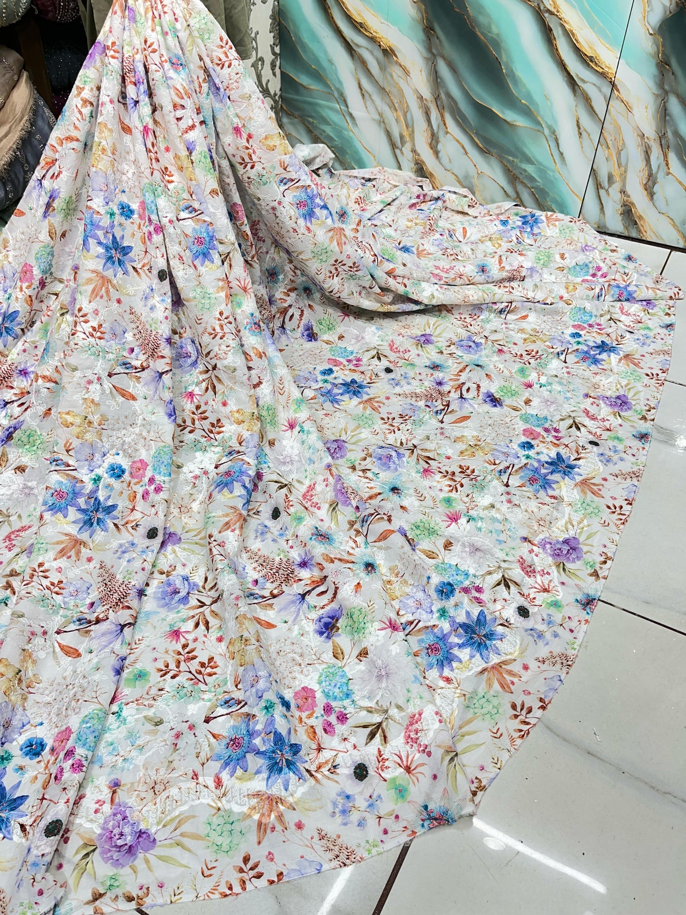 Pure Cotten floral Hakoba Embroidery 50 Inch width
