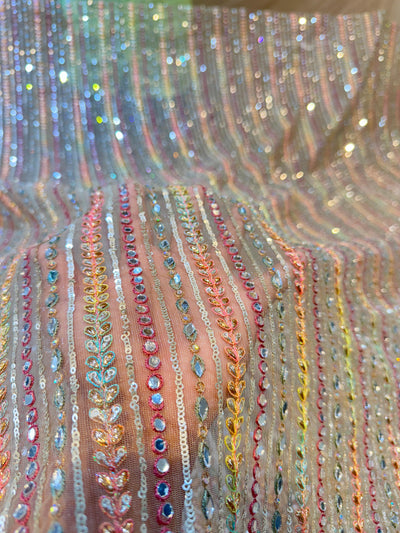 Zyra Net Real Mirror Stripe Embroidery 48 inch width