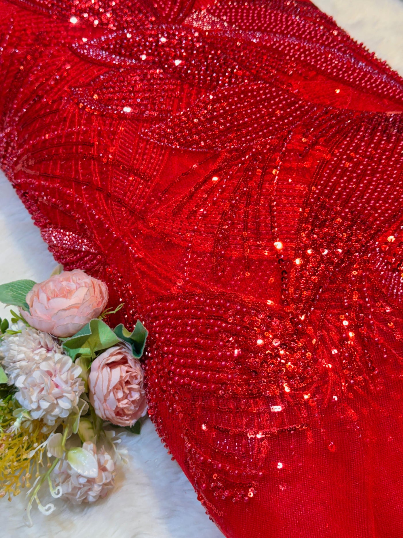 Mahi Red Handwork Net Embroidery 54 inch width