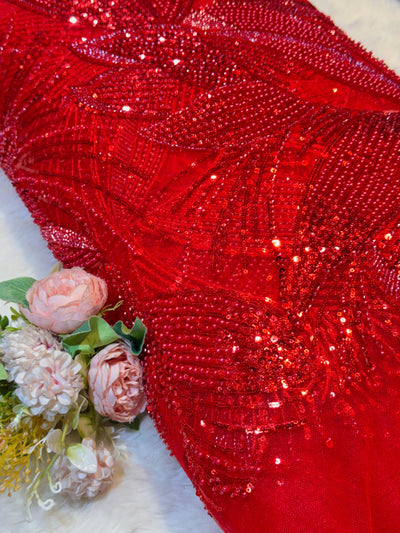 Mahi Red Handwork Net Embroidery 54 inch width