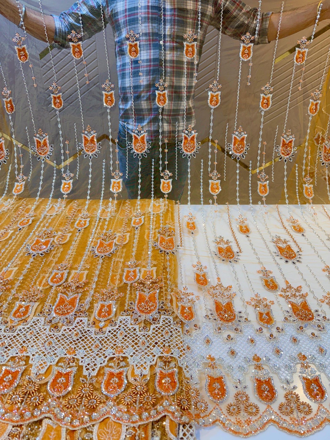 Imported Handwork Net Embroidery with Velvet Applique Work 54 inch width