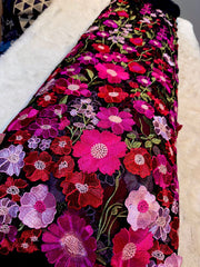 (Precut of 0.7 Meter) Black Dream Net Appliqué imported Net Embroidery 56 Inch