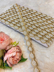 (Wholesale pack of 9 meter ) Lace Border With Pearl Work