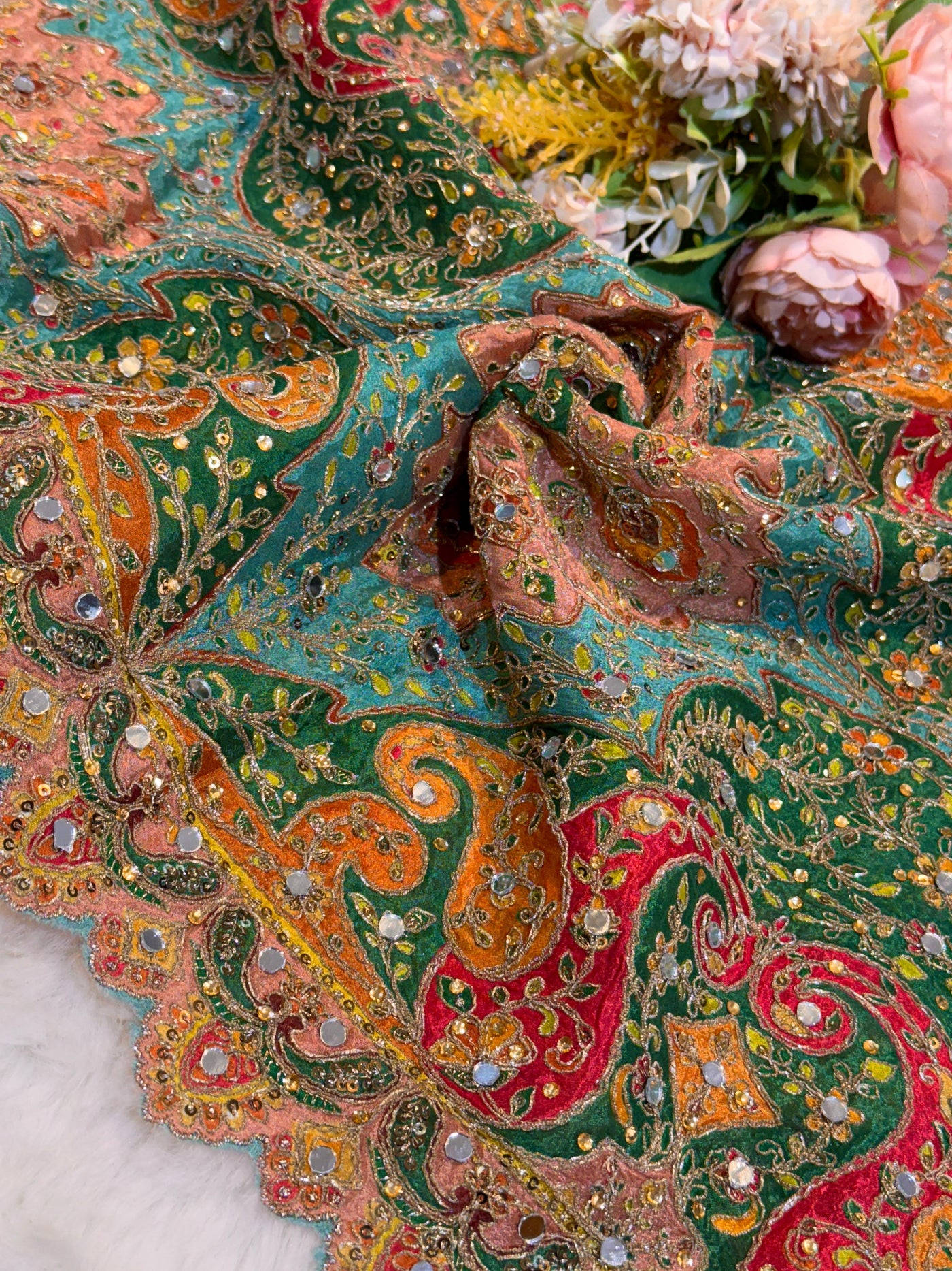 Pure Chinon Leher Handwork  Dupatta With real mirror work 2.50 meter length