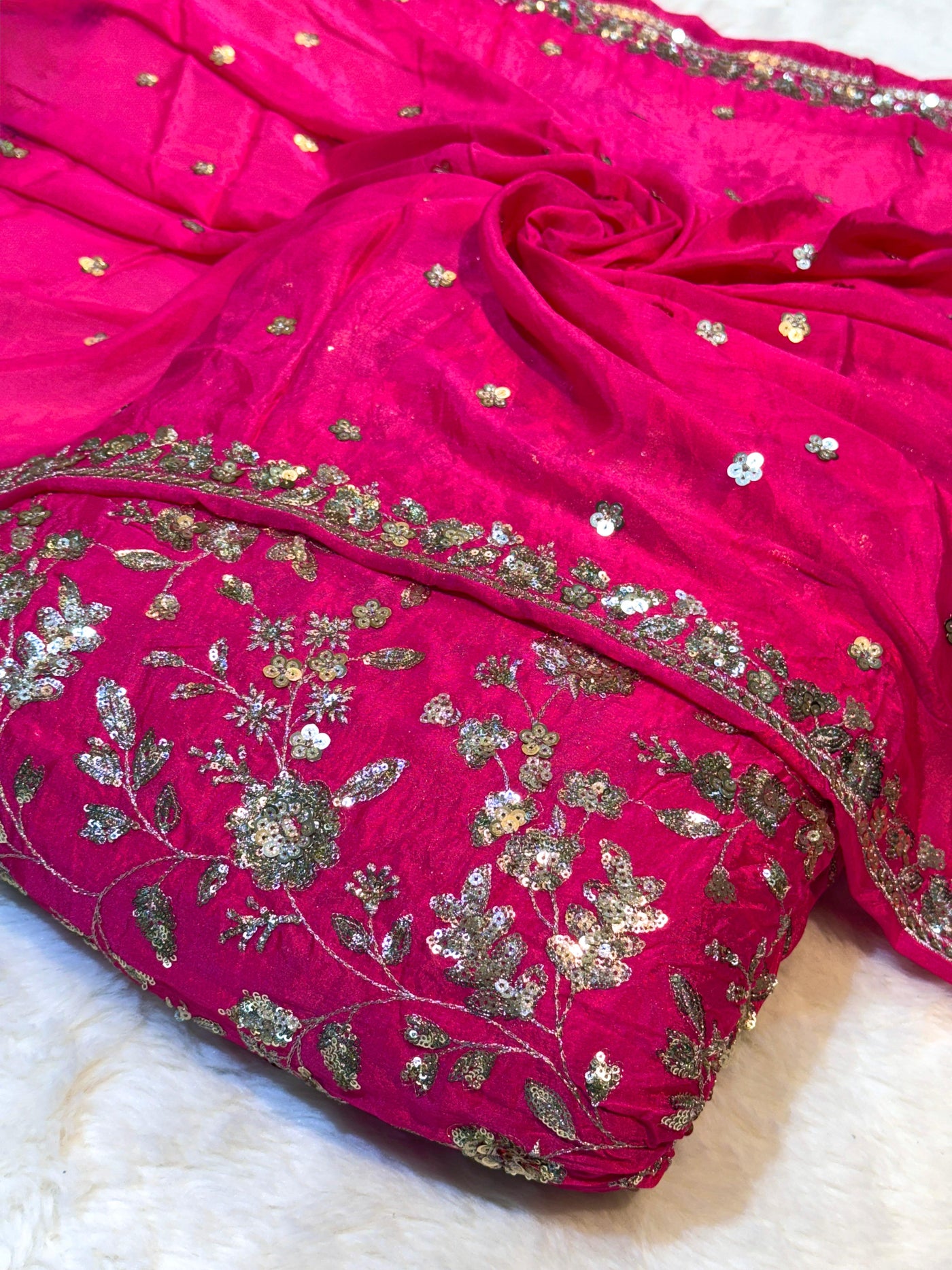 (Mix Match Combinations ) - Pure chinon sequins Work Shirt / Pure Chinon double Side Border Dupatta