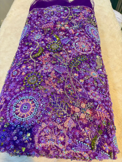 Luxury Haseena Pearl and Cutdana Handwork Net Embroidery 54 inch width
