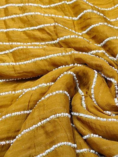 Pure Viscose Organza Pearl Stripe Embroidery