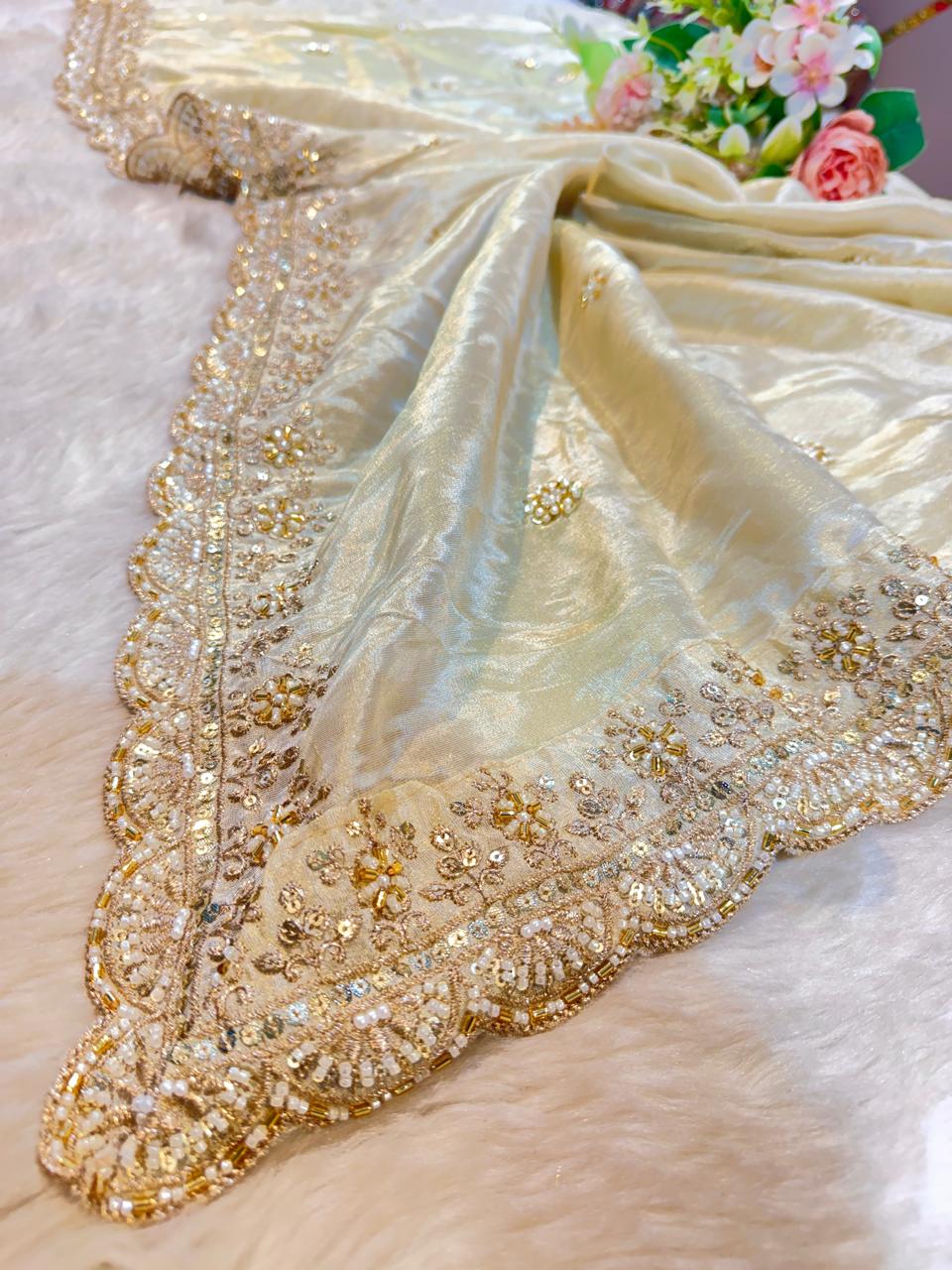 Mehz Zari Tissue Handwork Dyeable Dupatta (2.40 meter length)