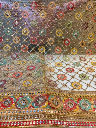 Gulnoor Mirror And Threadwork Nets 48 inch width Beige color base