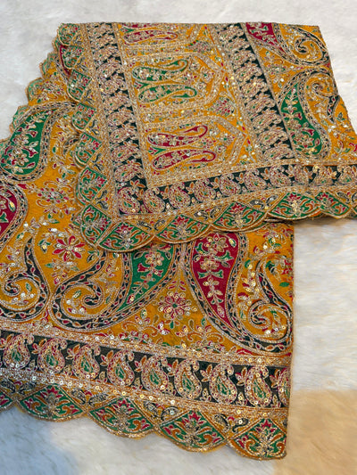 Mustard Yellow Pure Georgette Lahori Dupatta 2.50 meter length 37 inch width