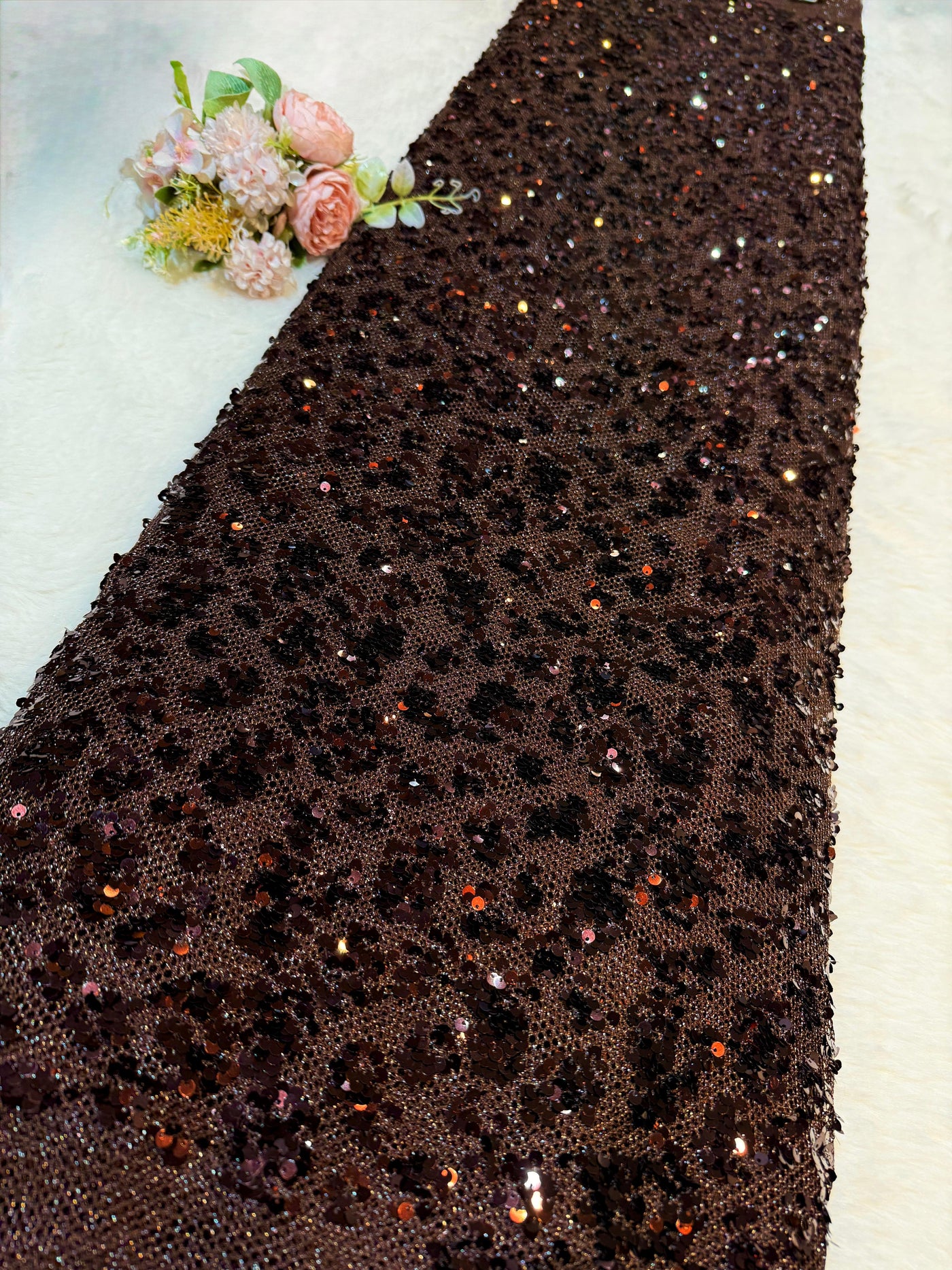 Brown Important Net Embroidery with Sequins Work 54 inch width