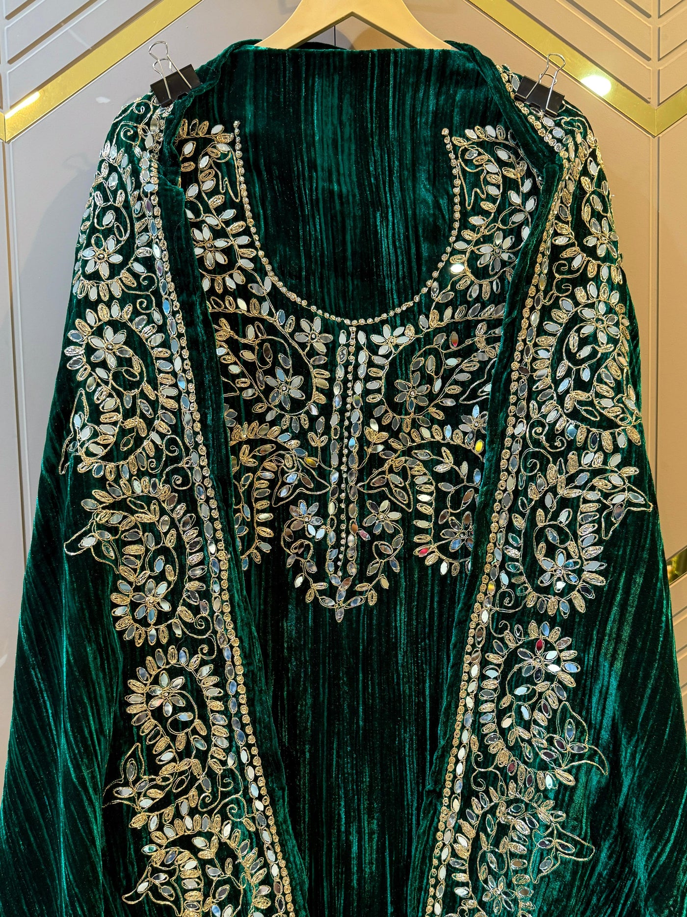 Green Crush Velvet Handwork Suit Set