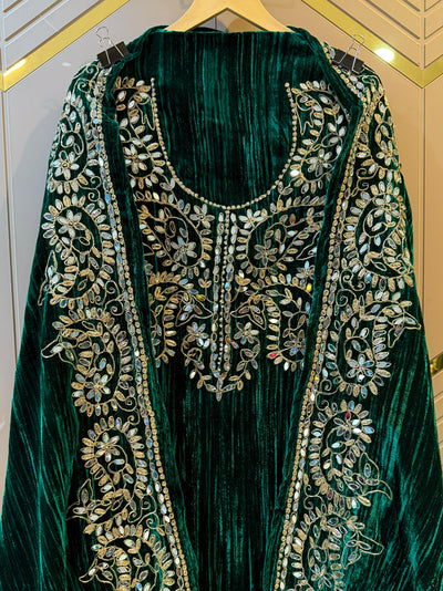 Green Crush Velvet Handwork Suit Set