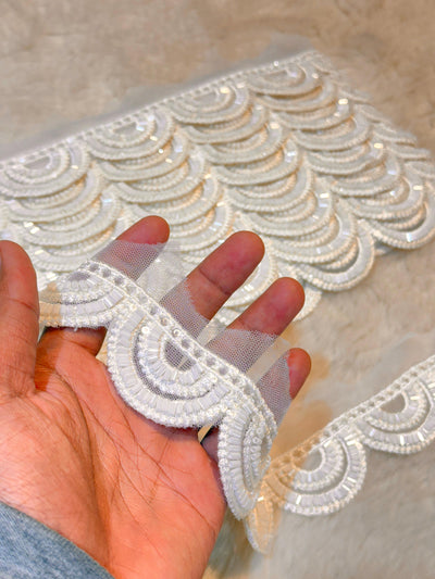 (Wholesale pack of 9 meter ) Lace Border With Cutdana and Sequins Work