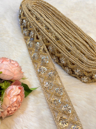 (Wholesale pack of 9 meter ) Lace Border With Cutdana Sequins and pearl work