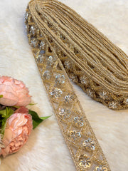 (Wholesale pack of 9 meter ) Lace Border With Cutdana Sequins and pearl work