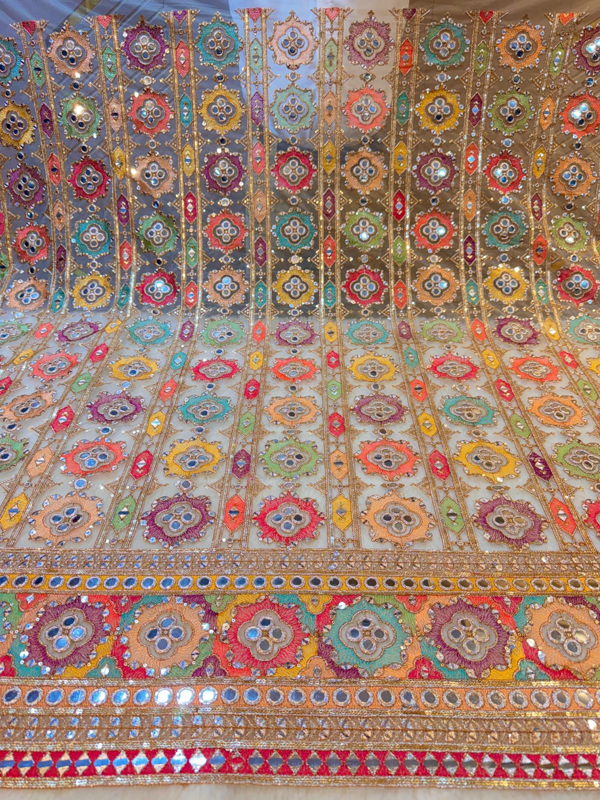Gulbagh Mirror And Threadwork Nets 48 inch width Beige color base