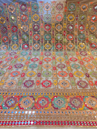Gulbagh Mirror And Threadwork Nets 48 inch width Beige color base