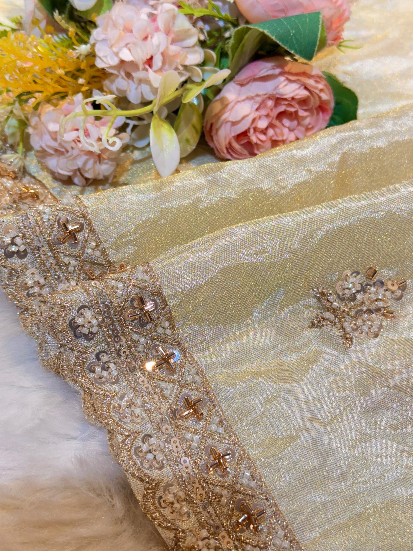 Mehz Zari Tissue Handwork Dyeable Dupatta (2.40 meter length)