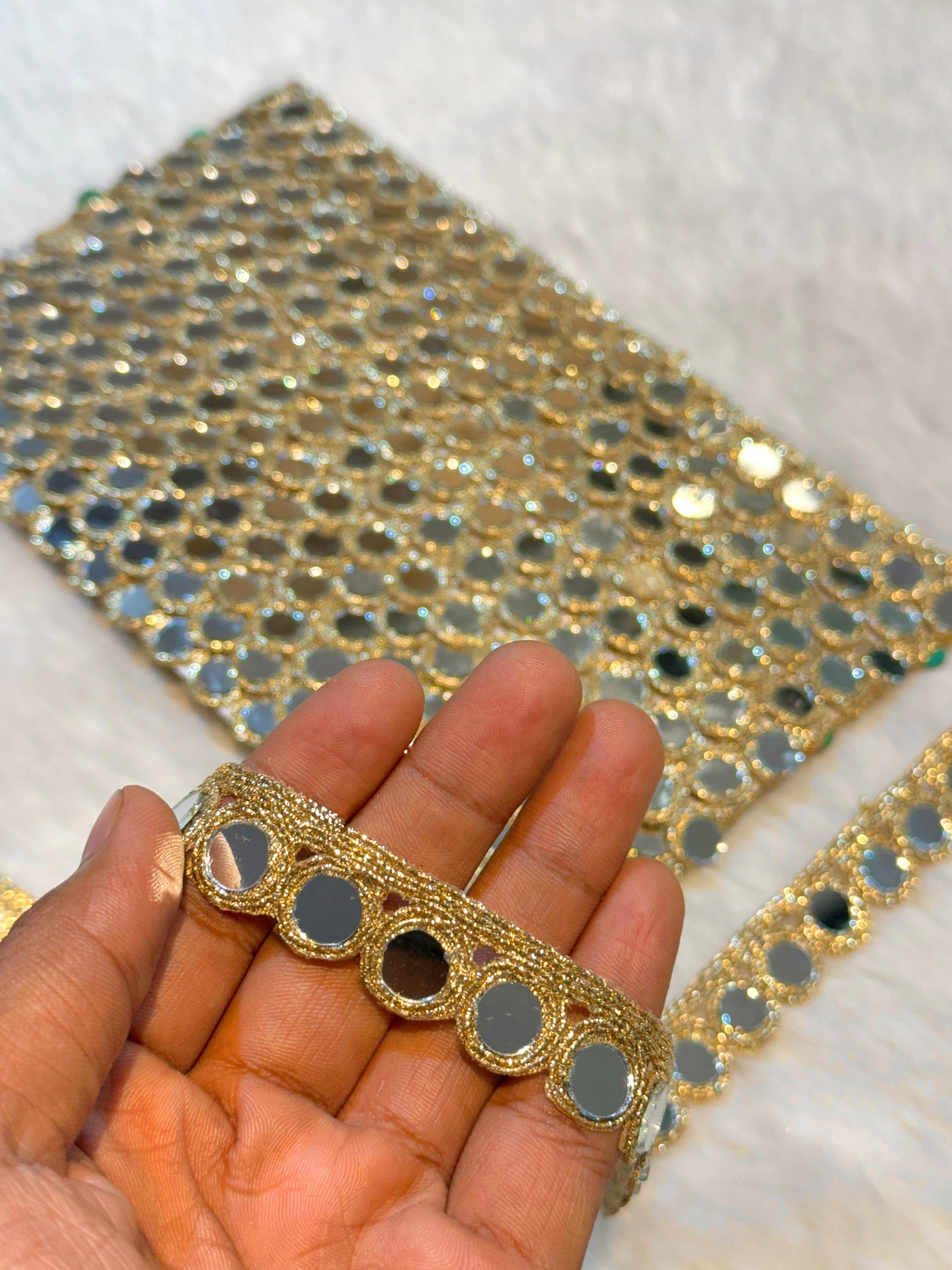 (Wholesale pack of 9 meter ) Lace Border With Mirror Work