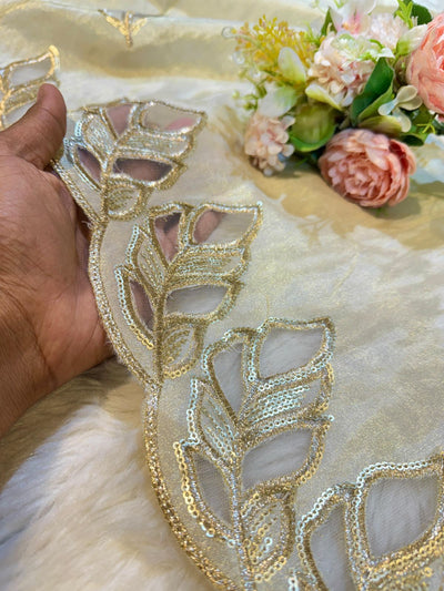 Aza Pure Zari Tissue Cutwork Dupatta Dyeable 2.35 meter length