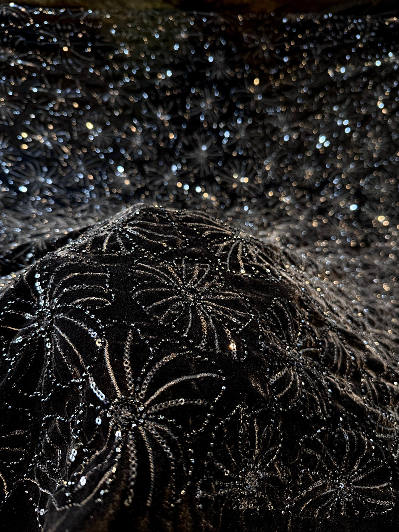 Velvet Net Cutdana and Sequins with Threadwork Embroidery 44 Inch Width