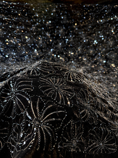 Velvet Net Cutdana and Sequins with Threadwork Embroidery 44 Inch Width