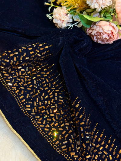 Navy Blue Velvet stoles With Stone Work 2.10 meter length 37 inch width