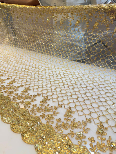 Net Heavy Scalloped Dyeable Dupatta With Gold Work 37 Inch Width