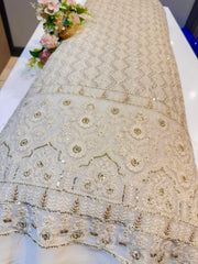 (Precut of 0.45 Meter) Siraj Pure Georgette Lakhnavi Embroidery 50 Inch width Dyeable