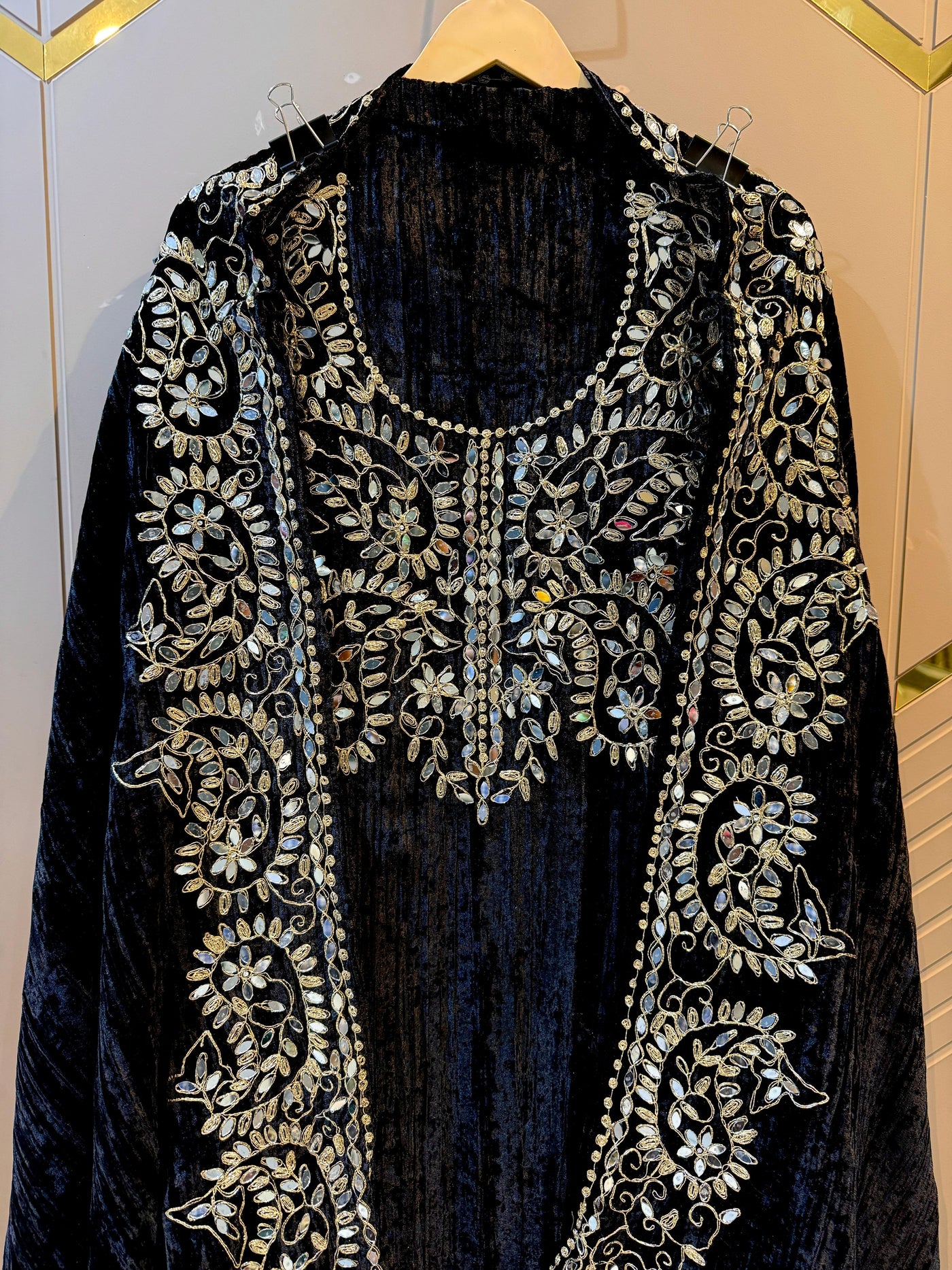 Black Crush Velvet Handwork Suit Set